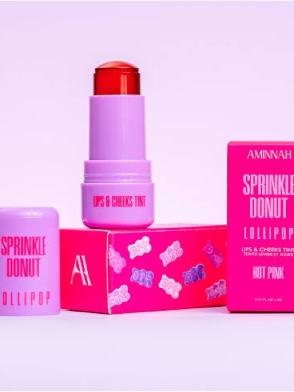 Aminnah Sprinkle Donut Lollipop Lips & Cheeks Tint — Hot Pink
